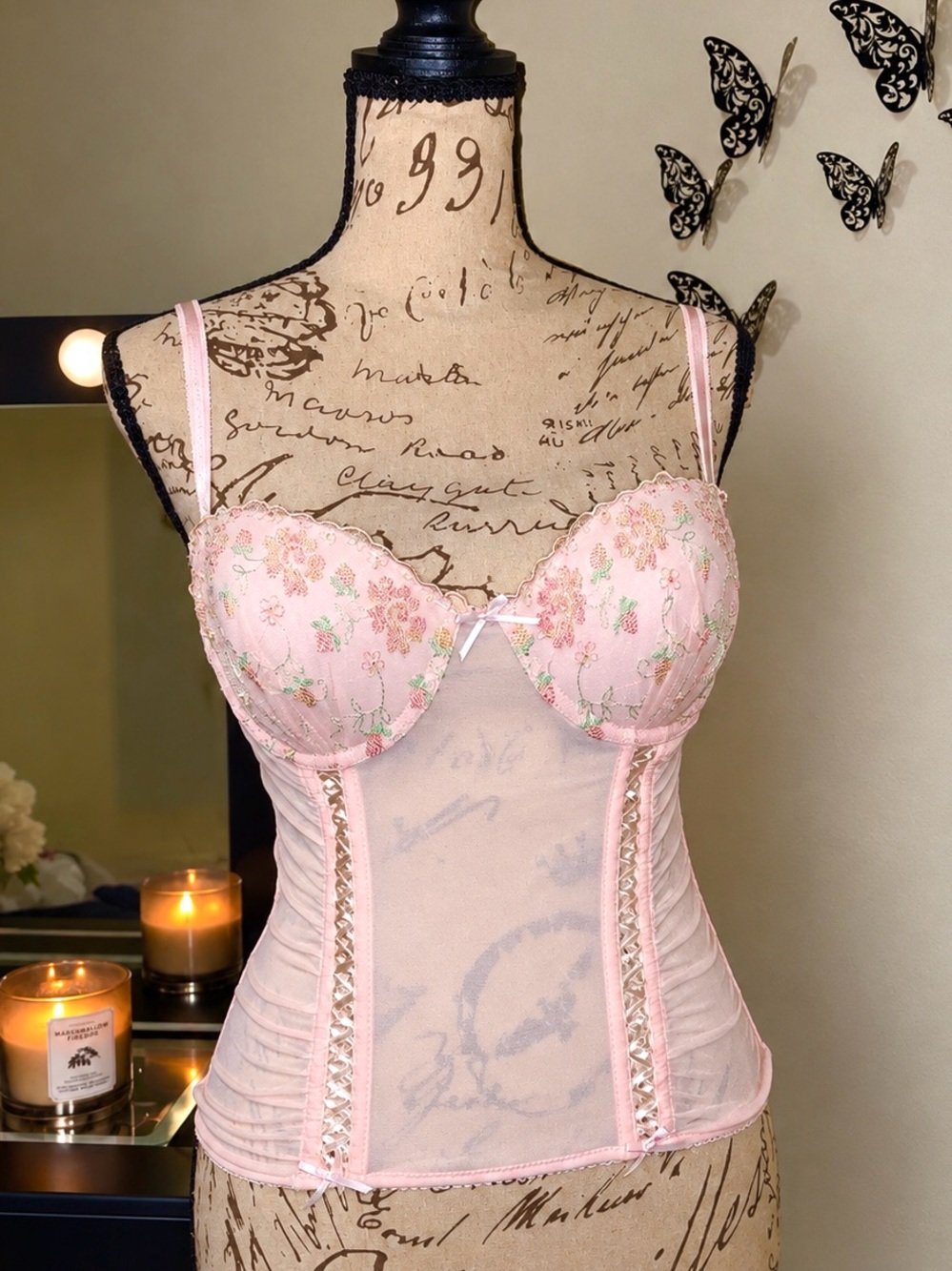 sophie b. Pink Floral Embroidered Bustier Corset